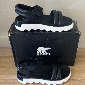 Sorel Black and White Strap Sandals